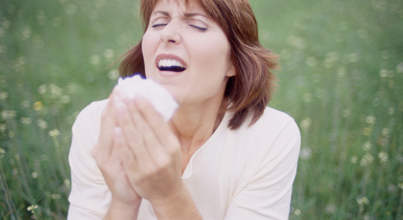 Mature Woman Sneezing in Meadow --- Image by © Michael A. Keller/Corbis